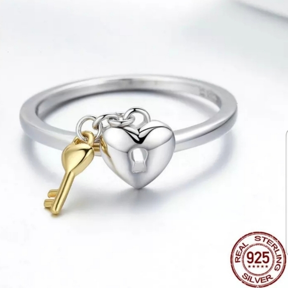 💎🍸Silver sterling lock & key ring - Picture 2 of 4